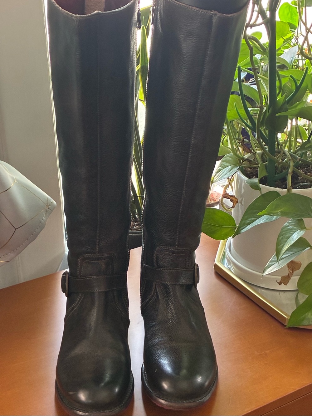 WIDE CALF**RARE** Genuine Leather Bed Stu Knee High Grunge Moto Boots - Picture 2 of 13